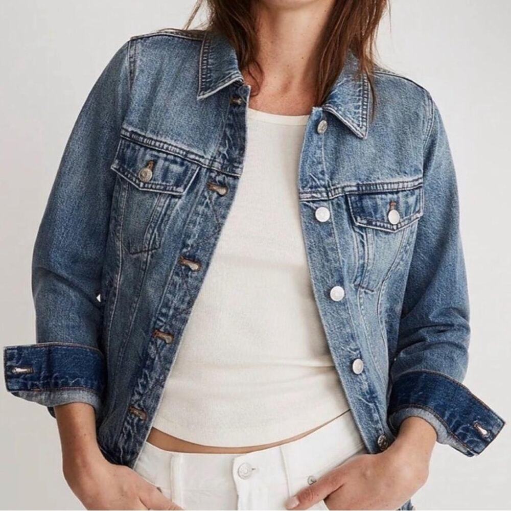 Madewell Blue Distressed Cotton Denim Jacket M - Picture 1 of 8
